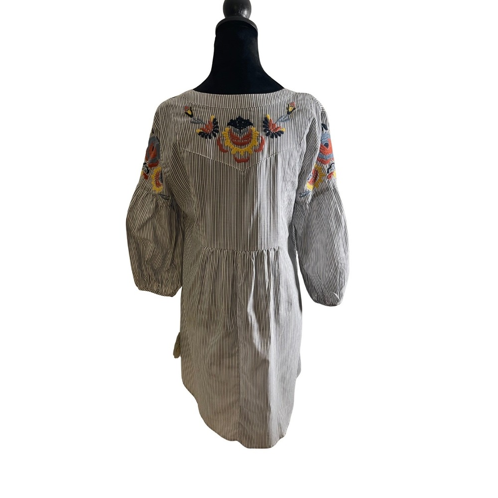 Knox Rose Women's Striped Embroidered Floral 3/4 Sleeve Babydoll Tunic Top|Dress - Picture 3 of 13